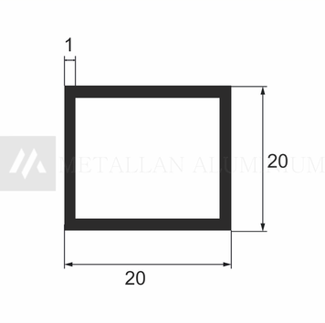 Алюм. труба 20х20х1 мм - без покриття 03-0053 фото