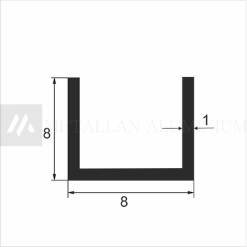 Алюм. Швелер 8х8х1 мм (внут.розм. 6) - анодований 28-0007 фото