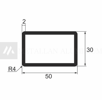 Алюм. труба 50х30х2 мм (R4) - анодований 06-0310 фото