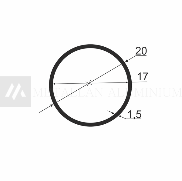 Алюм.труба 20х1,5 мм (внут.розм. 17) - без покриття 01-0155 фото