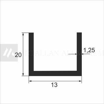 Алюм. Швелер 13х20х1,25 мм (внут.розм. 10,5) - анодований 28-0075 фото