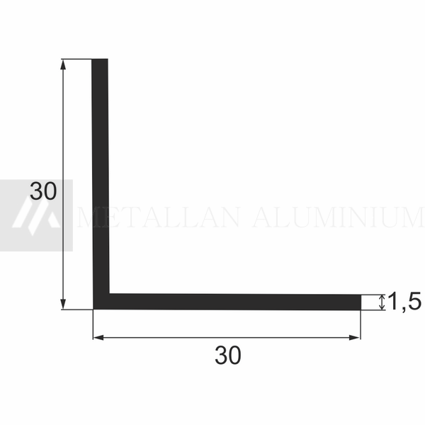 Алюм. кутник 30х30х1,5 мм - анодований 16-0129 фото