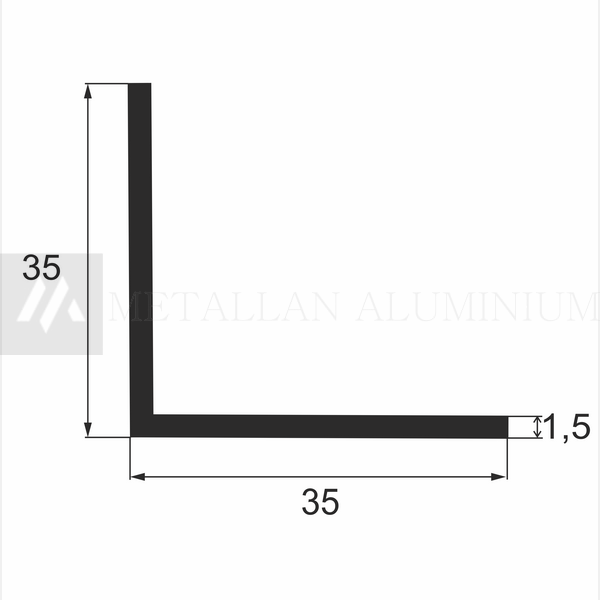 Алюм. кутник 35х35х1,5 мм - анодований 16-0166 фото