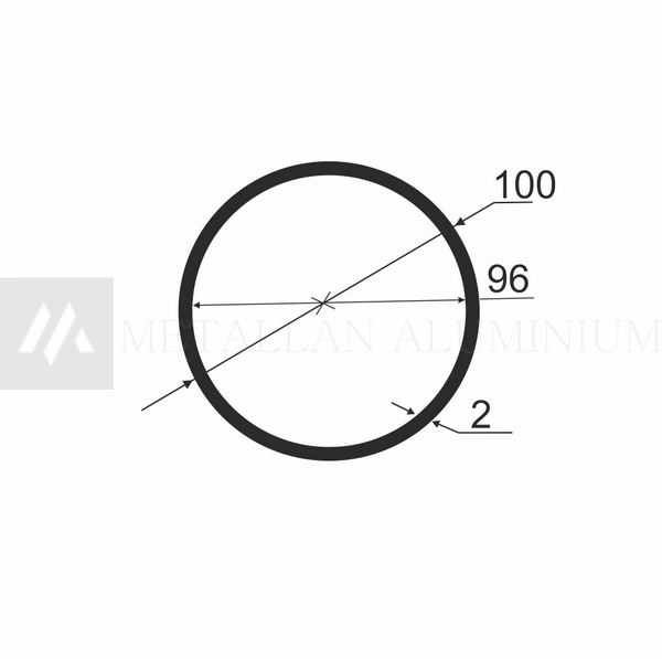 Алюм.труба 100х2 мм (внут.розм. 96) - без покриття 01-0767 фото