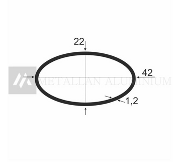 Алюм. Труба овальна 42х22х1,2 мм - анодований 08-0041 фото