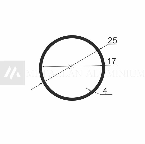 Алюм.труба 25х4 мм (внут.розм. 17) - без покриття 01-0236 фото