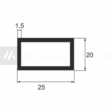 Алюм. труба 25х20х1,5 мм - без покриття 05-0088 фото