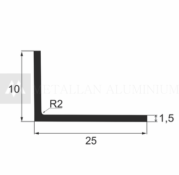 Алюм. кутник 25х10х1,5 (R2) мм - анодований 18-0055 фото