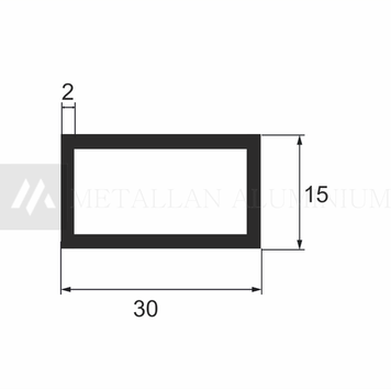 Алюм. труба 30х15х2 мм - без покриття 05-0113 фото