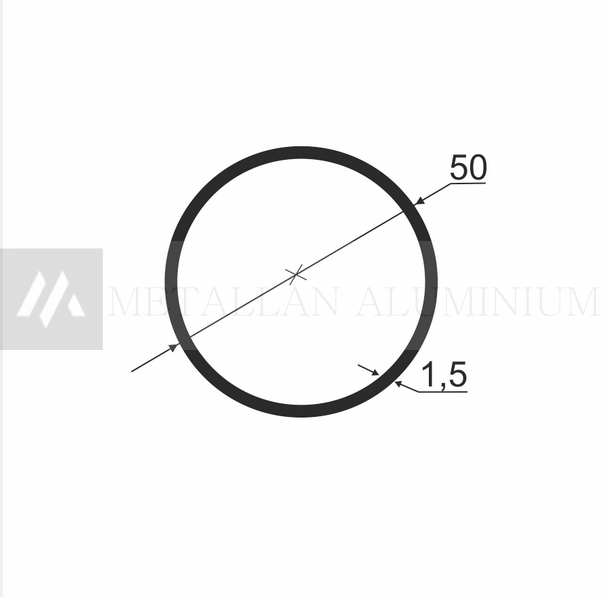 Алюм.труба 50х1,5 мм (внут.розм. 47) - анодований 02-0527 фото