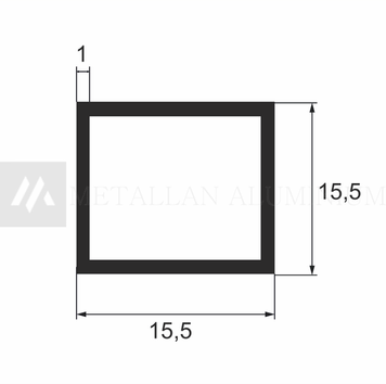 Алюм. труба 15,5х15,5х1 мм - анодований 04-0345 фото