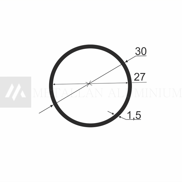 Алюм.труба 30х1,5 мм (внут.розм. 27) - без покриття 01-0300 фото