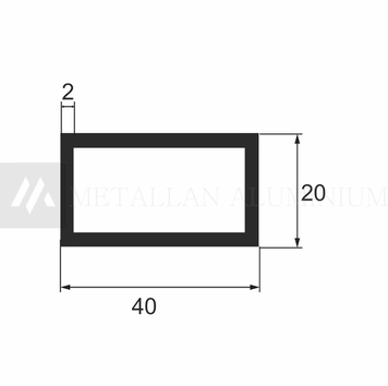 Алюм. труба 40х20х2 мм - без покриття 05-0220 фото