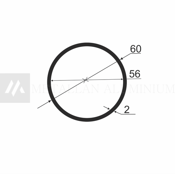Алюм.труба 60х2 мм (внут.розм. 56) - анодований 02-0610 фото