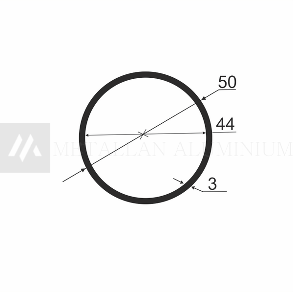 Алюм.труба 50х3 мм (внут.розм. 44) - без покриття 01-0532 фото