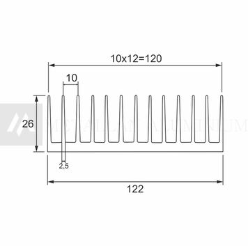 Алюм. профіль радіатор 122х26 - без покриття 53-0005 фото
