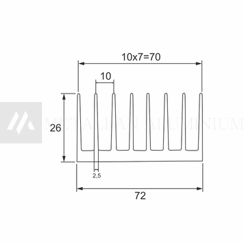 Алюм. профіль радіатор 72х26 - без покриття 53-0003 фото