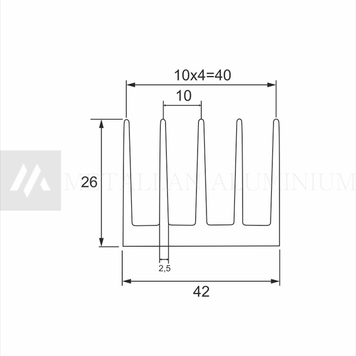 Алюм. профіль радіатор 42х26 - без покриття 53-0002 фото