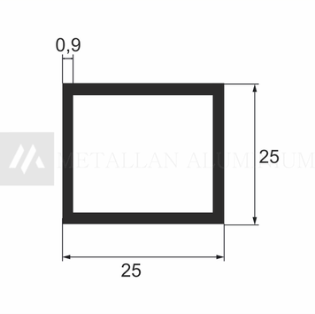Алюм. труба 25х25х0,9 мм - анодований 04-0073 фото