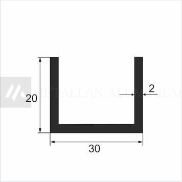 Алюм. Швелер 30х20х2 мм (внут.розм. 26) - без покриття 27-0289 фото